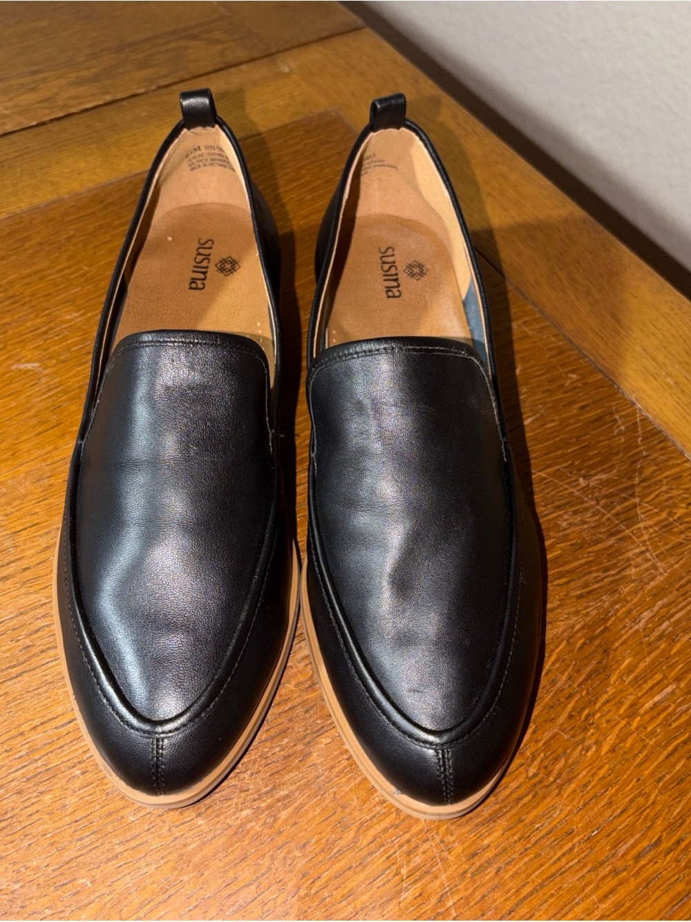 Nordstrom Susina Black Leather Loafers with Tan Outsole